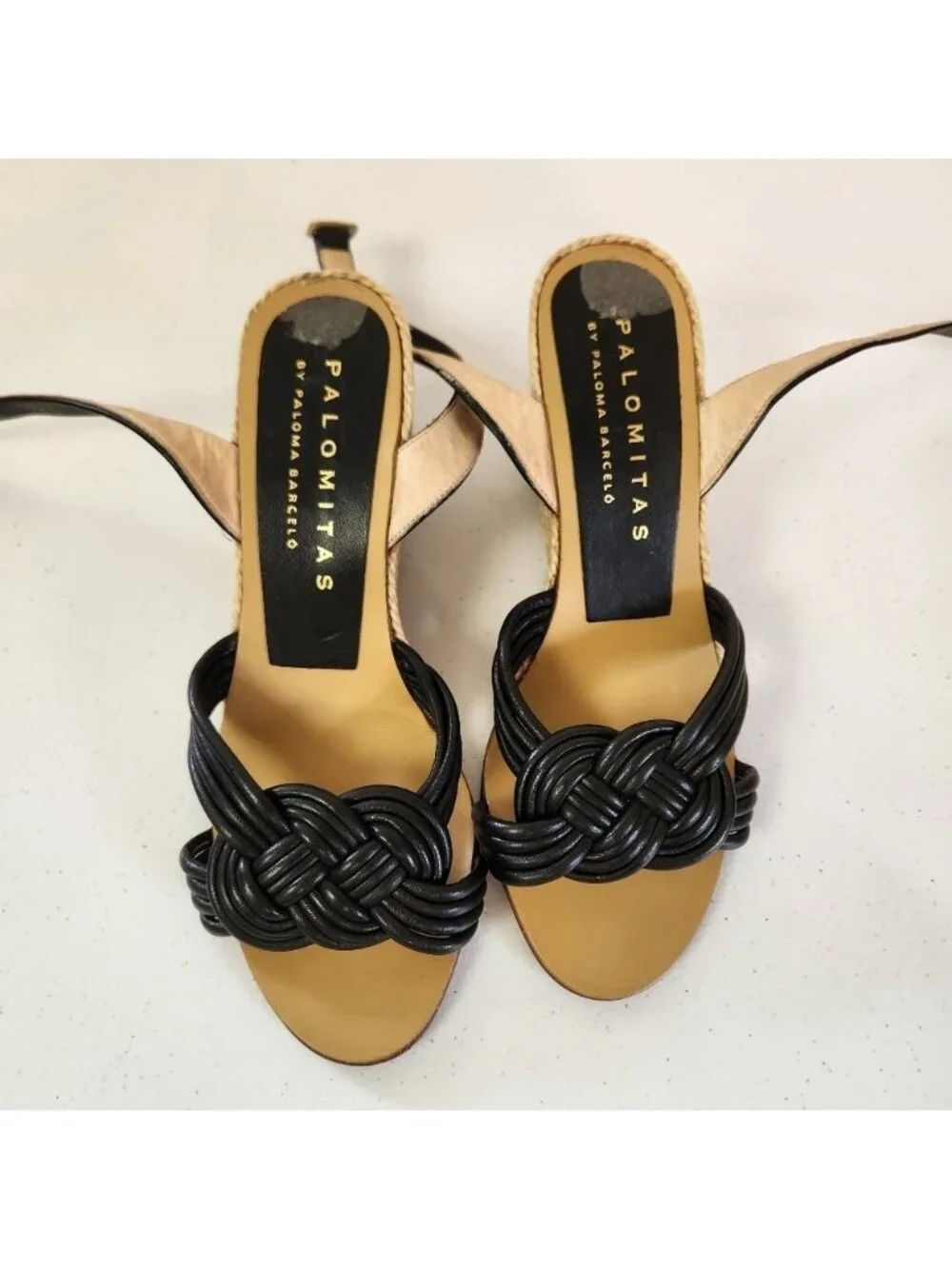 Palomitas by Paloma Barcelo Black Knot Sandals Shoes Wedge Heels Open Toe 36 6